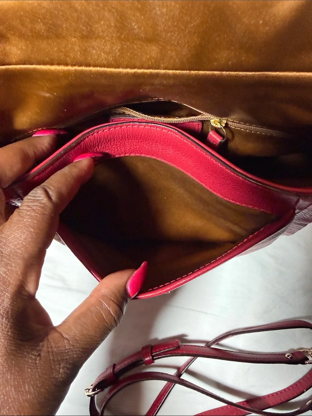 Coach Red Pebbled Leather Top-Handle Satchel with Gold Hardware - Picture 13 of 14